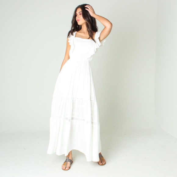 PEASANT MAXI DRESS | WHITE MAXI DRESS | BOHEMIAN - Picture 2 of 4